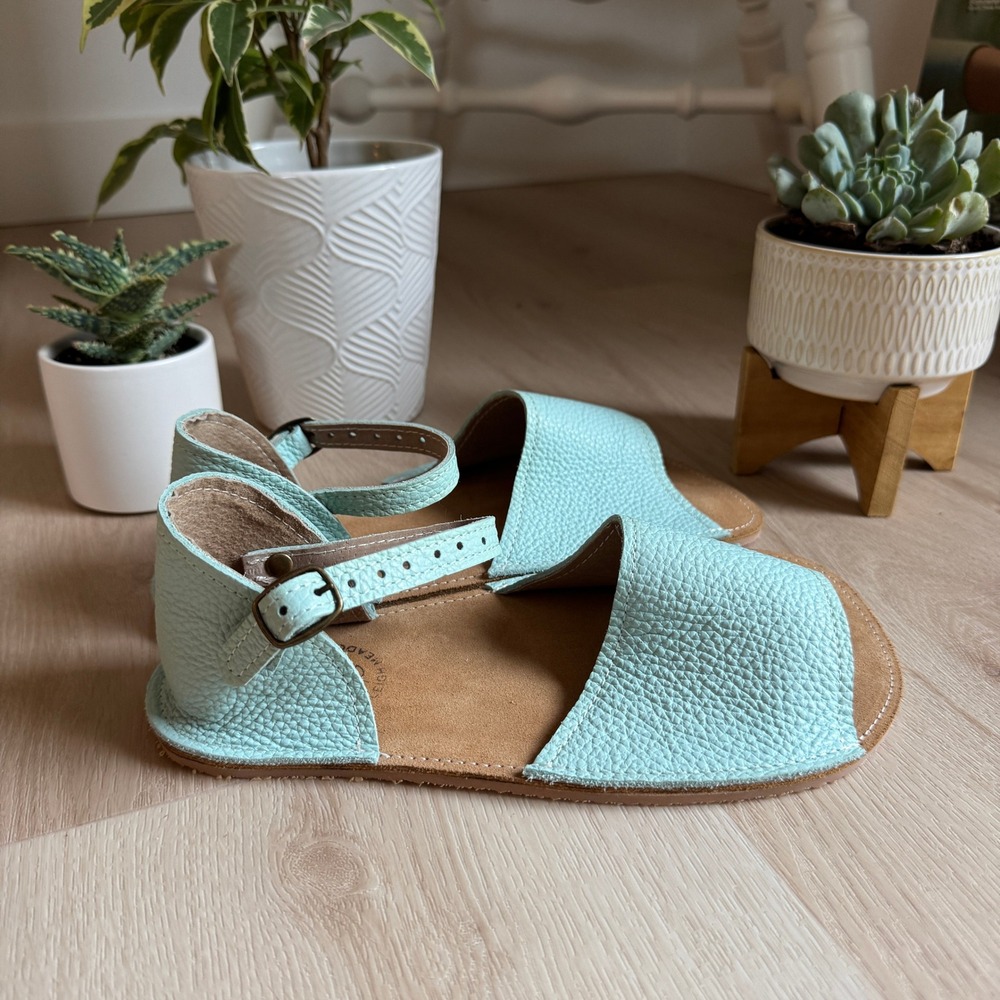 Everleigh Meadow Leather Sandals Ankle Strap Summer Shoes Light Blue 8-9 Boho - Picture 12 of 13